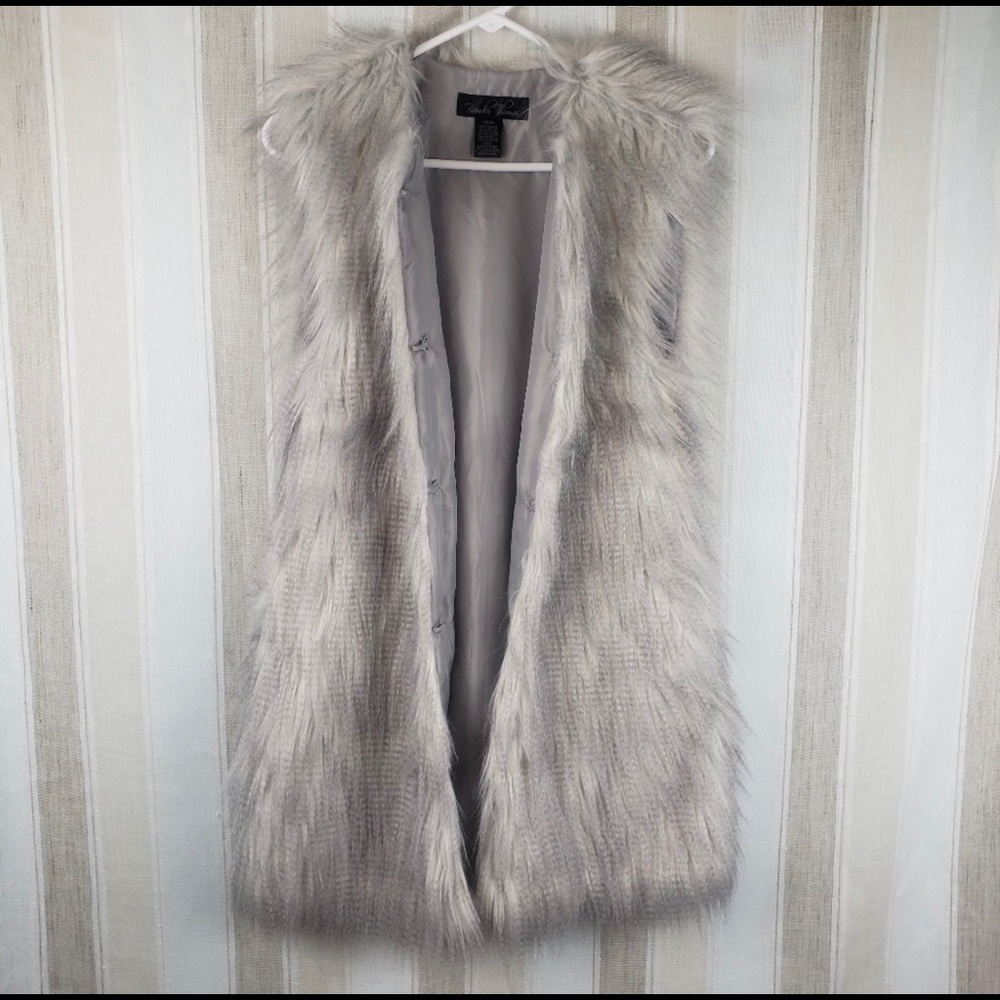 Brandon Thomas Faux Fur Vest Gray Size Medium